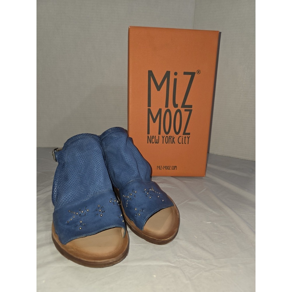New Miz‎ Mooz Leather Ankle Strap Sandals Style Fifi  Wide  Denim EU 39 Size 8.5 - Picture 6 of 9